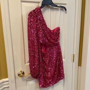 Hello Molly Pink Sequin One Shoulder Dress